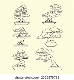 tree Bonsai line vector art