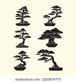 tree Bonsai silhouette vector art