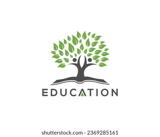 Tree and book logo design for online education, learning ,courses, classes and schools. Book and human tree education logo design.