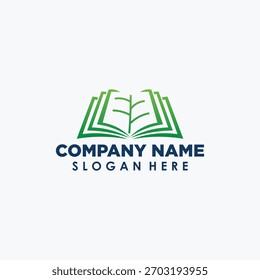 Plantilla de diseño de logotipo de árbol y libro, Vector de concepto de logotipo de educación forestal