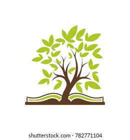 tree in the book vector illustration unique green logo design education