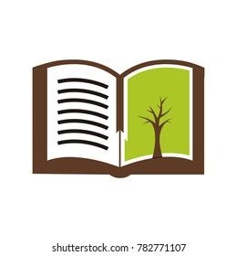 tree in the book vector illustration unique green logo design education