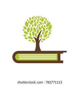 tree in the book vector illustration unique green logo design education