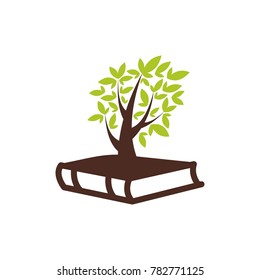 tree in the book vector illustration unique green logo design education