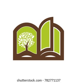 tree in the book vector illustration unique green logo design education