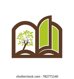 tree in the book vector illustration unique green logo design education