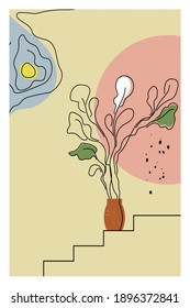 Árbol en un vector de arte mural botánico. Dibujo de línea de follaje de árbol con forma abstracta. Diseño de planta moderno para impresión, cubiertas, tapices, arte de pared minimalista. Ilustración vectorial.