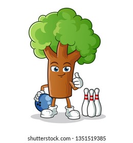 tree bowling mascot vector cartoon illustration