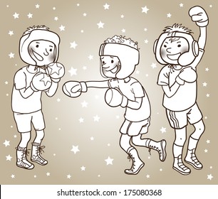 Tree Boxing Boys. Box. Sport activities. Children illustration for School books, magazines, advertising and more. Separate Objects. VECTOR.