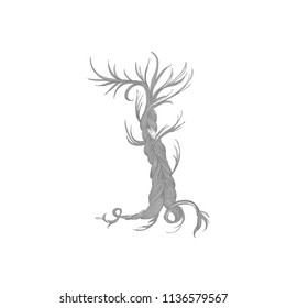 Tree from a braid of hair. A loose braid cut off hair. Graphic, vector illustration.