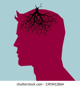 The tree is in the brain. Isolated on blue background.