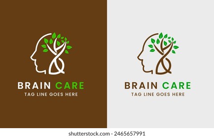 Tree brain logo concept. The human mind, mind growth, human brain with power bulb, brain with leaf, logo concept idea symbol, brain recharge, improve