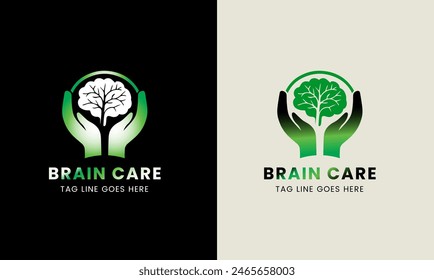 Tree brain logo concept. The human mind, mind growth, human brain with power bulb, brain with leaf, logo concept idea symbol, brain recharge, improve