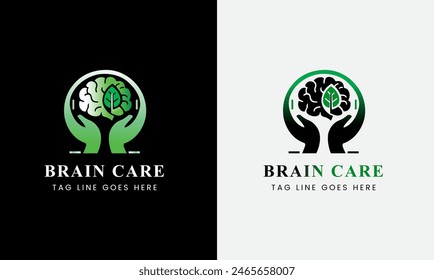 Tree brain logo concept. The human mind, mind growth, human brain with power bulb, brain with leaf, logo concept idea symbol, brain recharge, improve