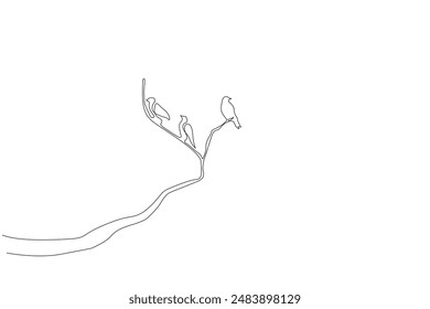 tree branch birds nature life together one line art design vector