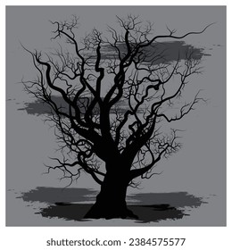 tree branch black silhouette vector isolated on grey