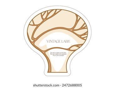 Tree with branch Border, frame, template for menu page, product label, cosmetic packaging. Vector illustration. In art nouveau style, vintage, old, retro style.