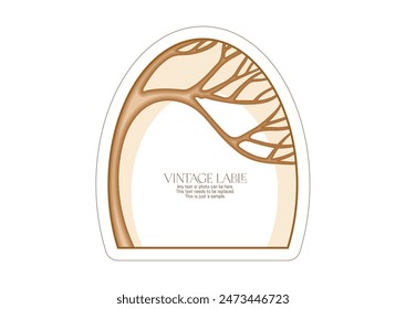 Tree with branch Border, frame, template for menu page, product label, cosmetic packaging. Vector illustration. In art nouveau style, vintage, old, retro style.