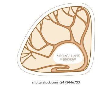 Tree with branch Border, frame, template for menu page, product label, cosmetic packaging. Vector illustration. In art nouveau style, vintage, old, retro style.