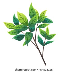 Tree branch cartoon style, vector art isolated on white.