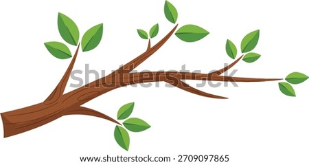Tree branch clipart vector, Wooden Tree Branch with Green Leaves Vector Illustration