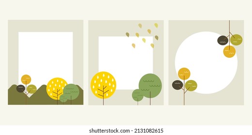 Set von modernen abstrakten Baum Blätter Elemente Deckblatt Seite Vektorvorlagen. Hintergrund für Grußkarte, Einladung, Postkarte, Buch oder Broschüre. Vektorgrafiken, Kunstdesign.