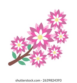 A tree branch covered with pink flower on transparent background,elements for decoration