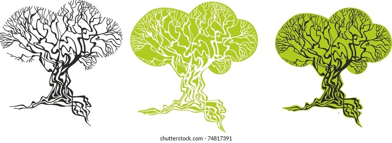 tree branch crown green roots vector