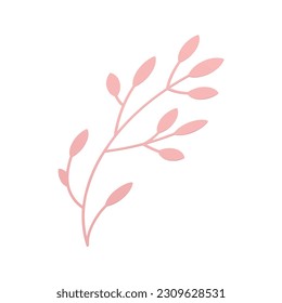 Tree branch curved stem pink romantic leaves lush botanical decor element 3d icon realistic vector