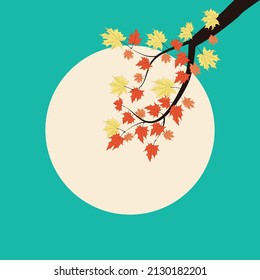 Tree branch with decorative colorful autumn maple leaves illustration.