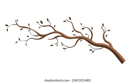 Tree branch in flat style. Spring tree branches with different leaves.