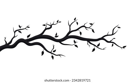 Baumzweig im flachen Stil. Frühlingshäuser mit verschiedenen Blättern. Vektorgrafik