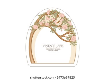 Rama de árbol con flores Borde, marco, Plantilla para página de menú, etiqueta de producto, embalaje cosmético. Ilustración vectorial. En estilo art nouveau, vintage, antiguo, estilo retro.