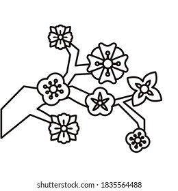 tree branch with flowers nature line style icon vector illustration design
