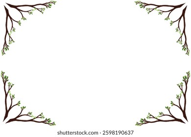 tree branch frame with leaves without background