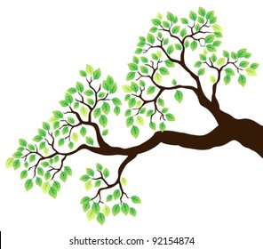 Tree branch with green leaves 1 - vector illustration.