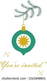 Tree branch and hanging ball.Invitation.