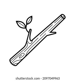 Icono de rama de árbol con hojas. Ilustración vectorial aislada en el estilo del doodle dibujado a mano.