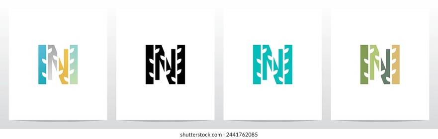 Tree Branch Leaf Divide Letter Initial Logo Design N