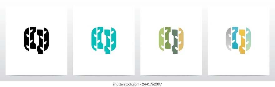 Tree Branch Leaf Divide Letter Initial Logo Design Q