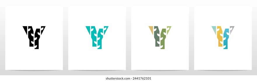 Tree Branch Leaf Divide Letter Initial Logo Design Y