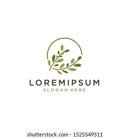tree branch with leaf logo design icon emblem illustration