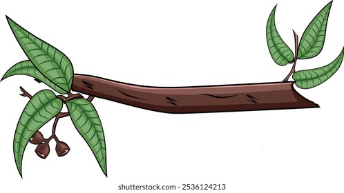 Rama de árbol con plantas de hoja árbol de loros stand Ilustración vectorial