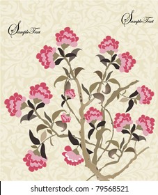 tree branch with leafs and flowers on floral background