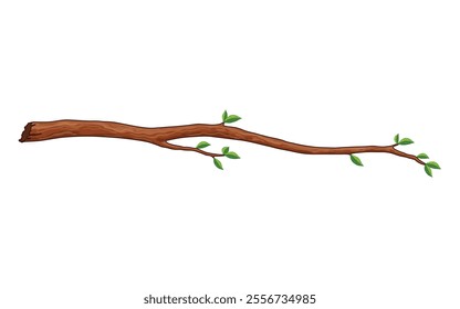 Tree branch. Leafy plants twig, fresh greenery. Deciduous bush sprout on white background. Vector isolated botanical decoration element