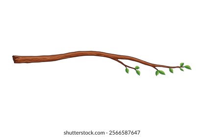 Tree branch. Leafy plants twig, fresh greenery. Deciduous bush sprout on white background. Vector isolated botanical decoration element