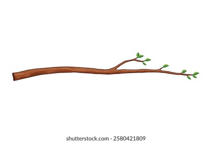 Tree branch. Leafy plants twig, fresh greenery. Deciduous bush sprout on white background. Vector isolated botanical decoration element