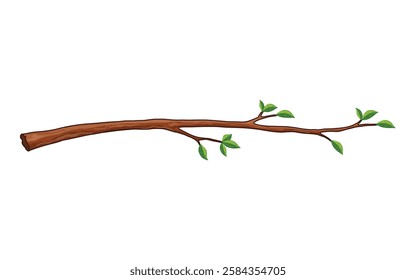 Tree branch. Leafy plants twig, fresh greenery. Deciduous bush sprout on white background. Vector isolated botanical decoration element