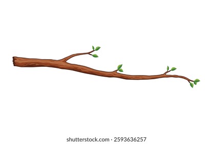 Tree branch. Leafy plants twig, fresh greenery. Deciduous bush sprout on white background. Vector isolated botanical decoration element