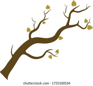 Tree branch with leaves . Brown color. 
